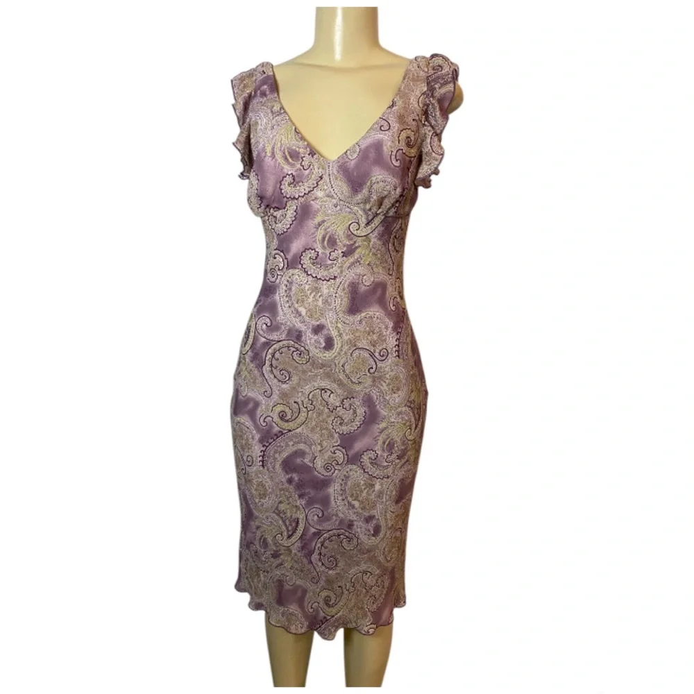 La Belle Vintage Chiffon Purple Green Paisley Dress Y2K Fairy Enchanted Size 5 - Picture 3 of 8